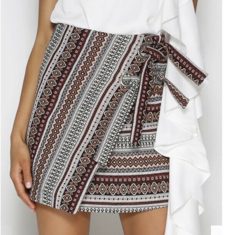 PREM Boho Tribal Wrap High Waisted Mini Skirt NWT - Picture 1 of 9